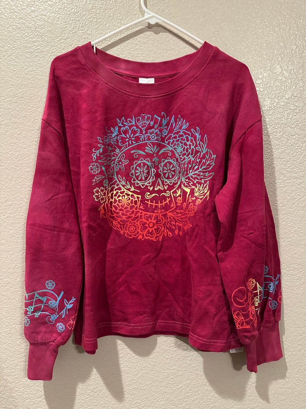 NWT Disney Parks Coco Rainbow Day of the Dead Skull n Music Pink sweatshirt M 1X